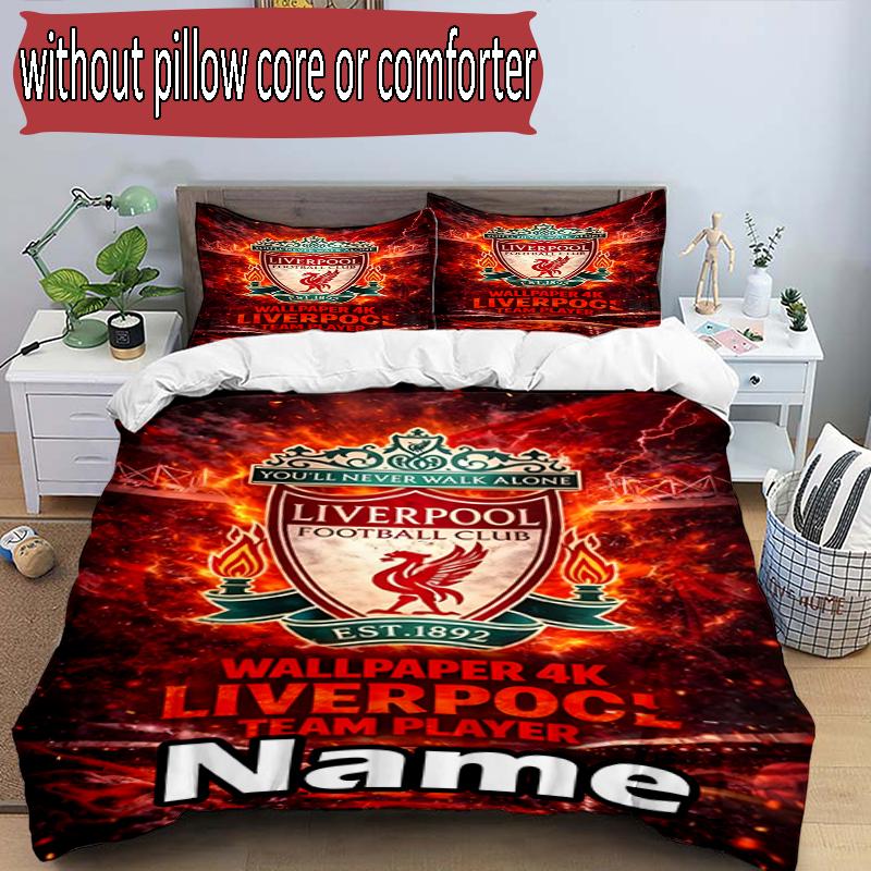 3pcs Duvet Cover Set (1*Duvet Cover + 2*Pillowcase, Without Core), Custom Name Liverpool F.C Pattern Bedding Set, Home Bedroom Decor Gift