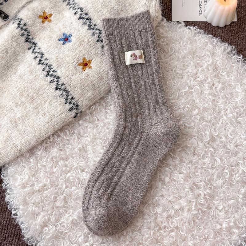 Socks Medium Tube Socks Winter Twist Pattern Wool Socks Fleece Thickened Warm Cute Cloth Label Dachshund Dog Stacking Socks