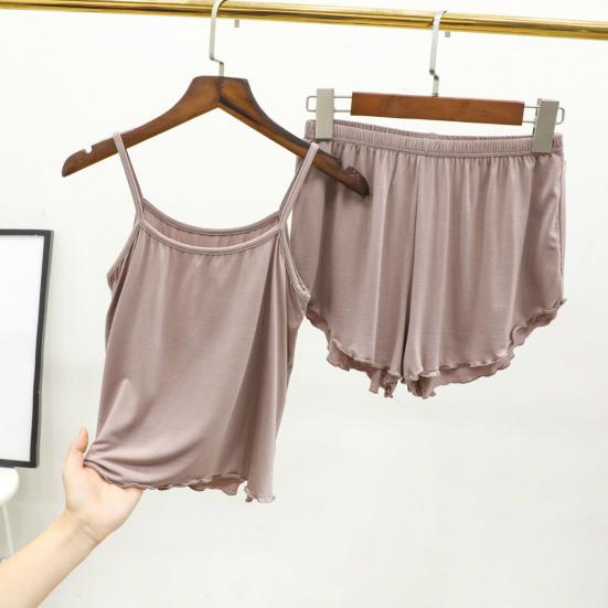 2 Teile/satz Camisole Shorts Set Rückenfreies Schlafen Gemütliche Chic Einfarbig Sling Top Shorts Nachthemd Homewear