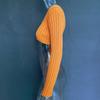 Knitted Ribbed Women T ShirtAutumn Spring Solid Long Sleeve Slim Crop Tops Sexy Low Cut Lace Up Night Club Party Outwear