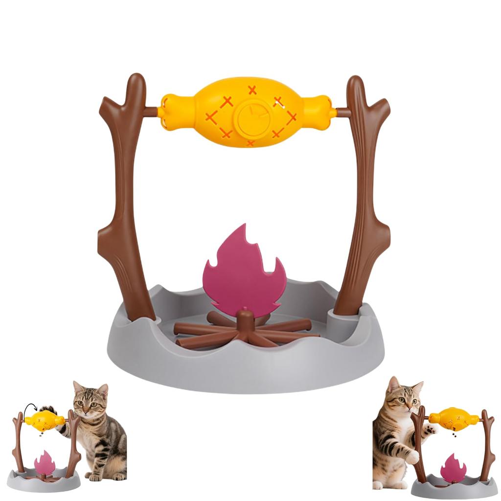 Dispenser, Dry Food Dispenser, Slow Feeder, Unique Rotatable Roast And Flame, Interactive Slow Food Puzzle Feeder For Indoor Cats Dogs Puppy (Brown)