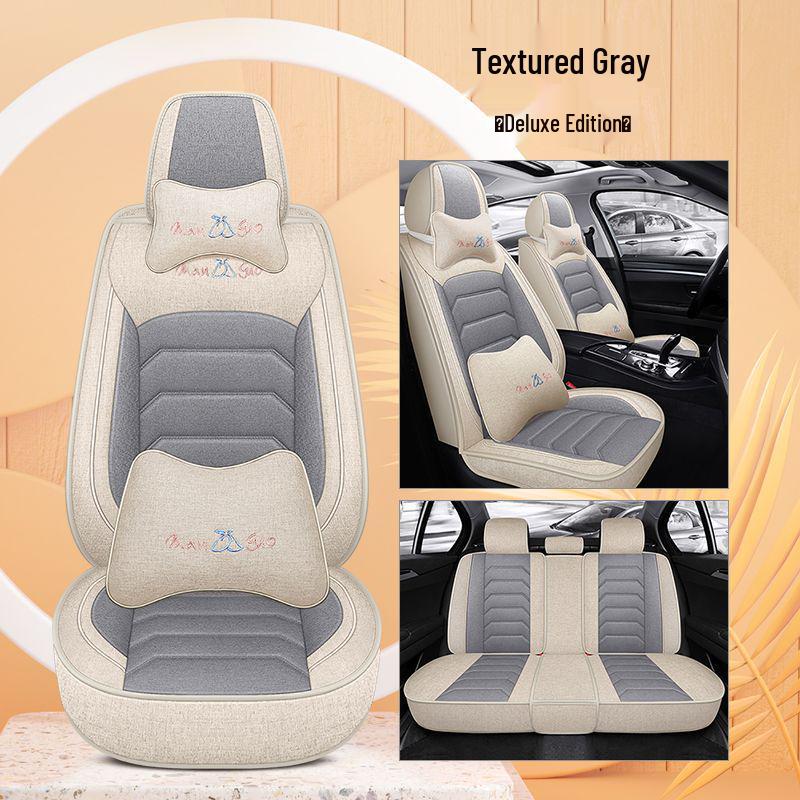 Four Seasons Universal Cotton Linen Car Seat Cushion - Full Coverage Linen Fiber Cover