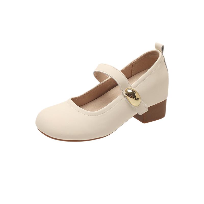 French inner height increase thick heel shallow mouth single shoes women's 2025 new summer and autumn Mary Jane small leather shoes ballet evening sho