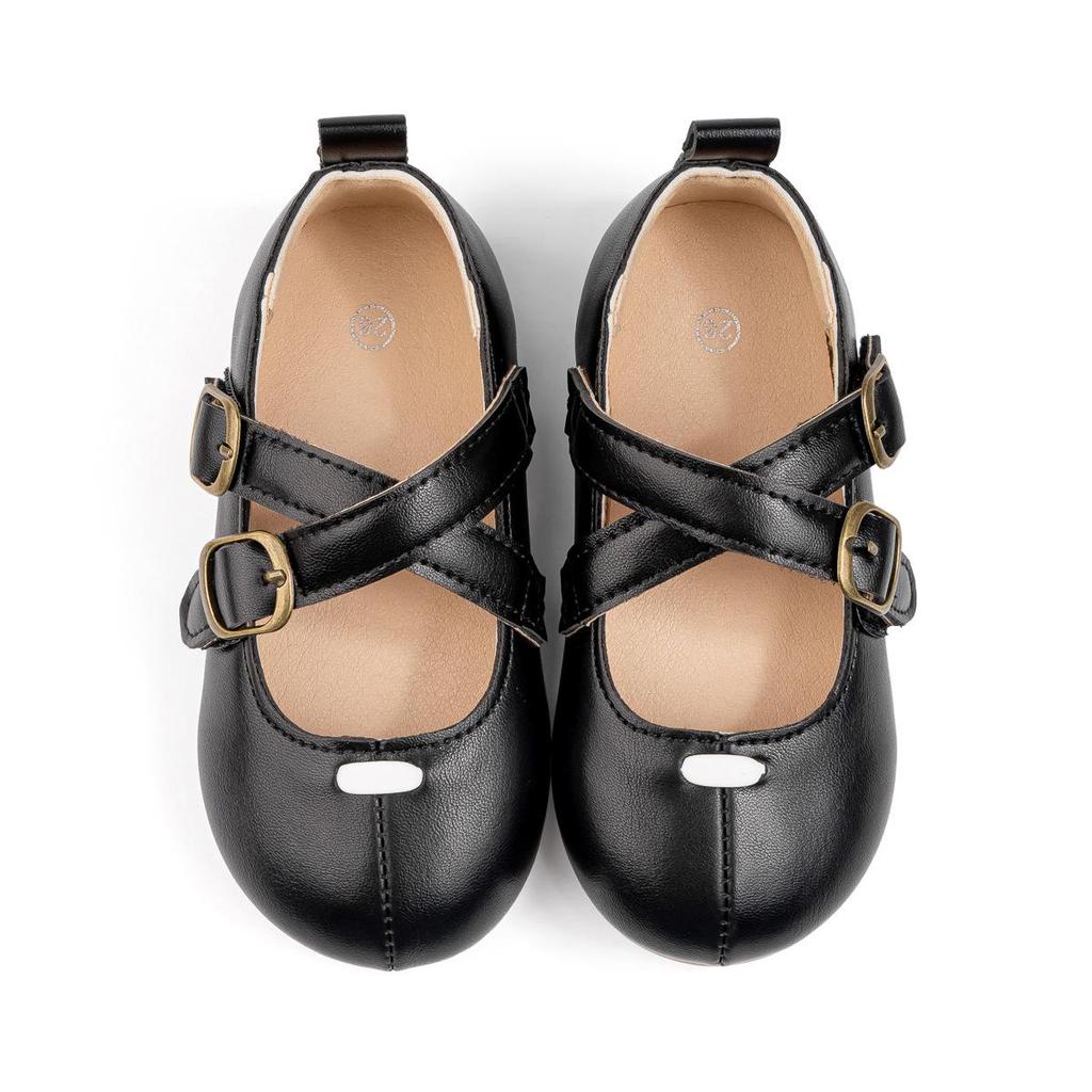 2025 Girls' Retro Princess Cross Strap Soft Sole Leather Shoes