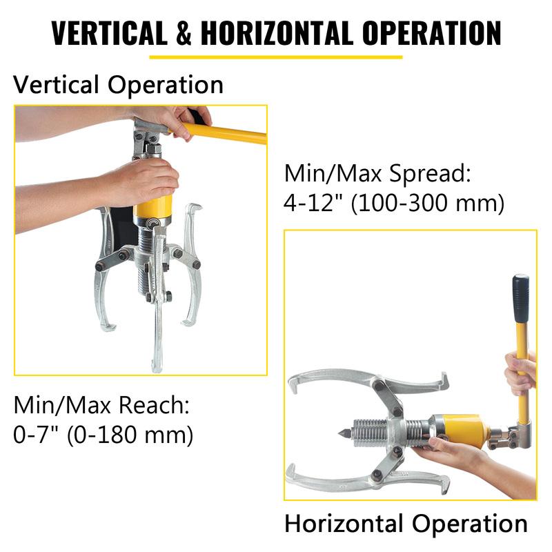 SucceBuy 15 Ton Hydraulic Gear Wheel Bearing Puller Separator Tool Two & Three Adjustable Jaws With Portable Box for Repair Shop