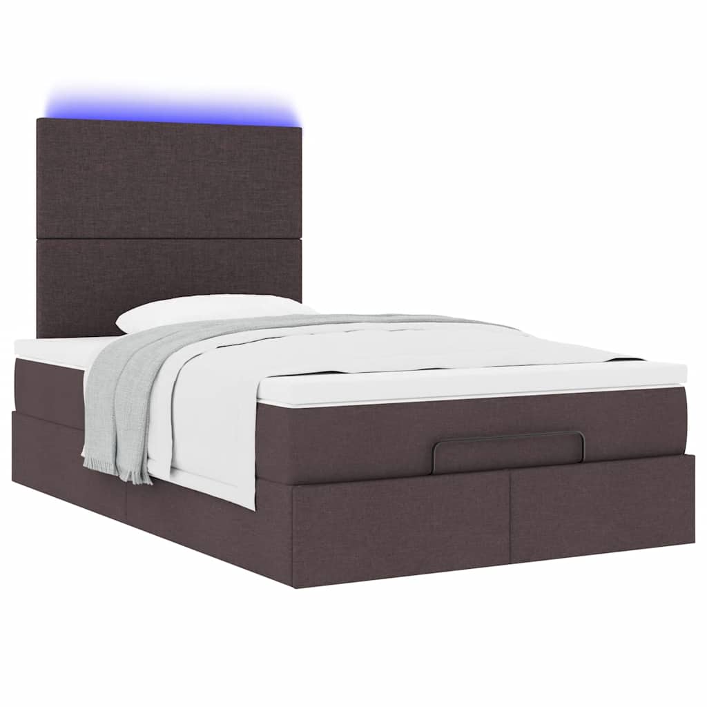Enjoy a restful night s sleep with this ottoman bed with mattress and LED lighting in dark brown measuring 120 x 190 cm