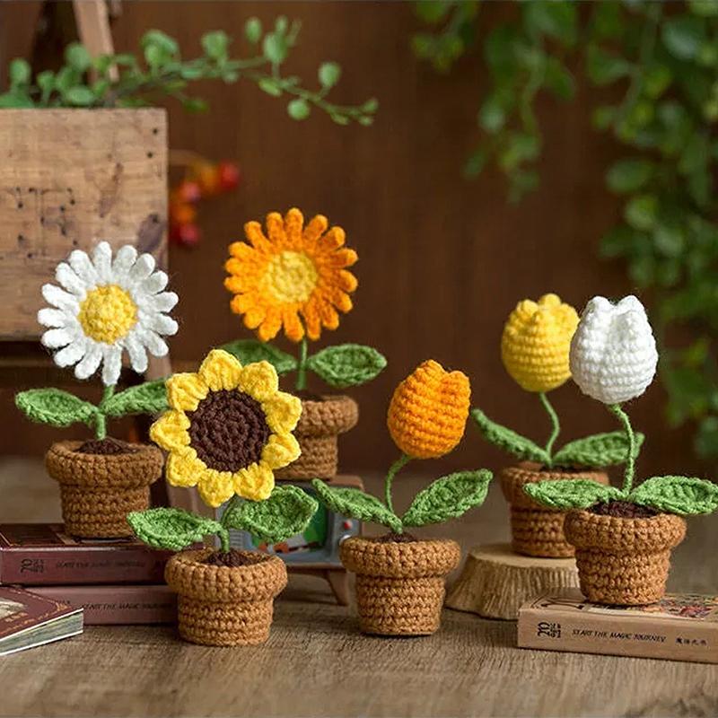 Crochet Flowers Sunflower Artificial Crochet Potted Desk Accessorie Office Accessorie Wedding Decor Teacher's Day Gift Girasol