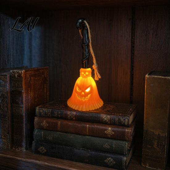 Broom Shape Light Halloween Pumpkin Light Hanging LED Witch Lamp Party Supplies Spooky Decorative for Holiday Decor