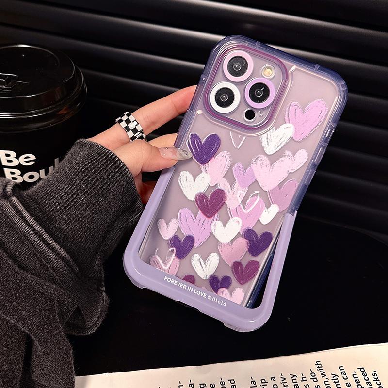 Ins Purple Love Heart Invisible Holder Case For Iphone 13 11 12 14 Pro Max 14 Plus Shockproof Cover With Stand Bracket