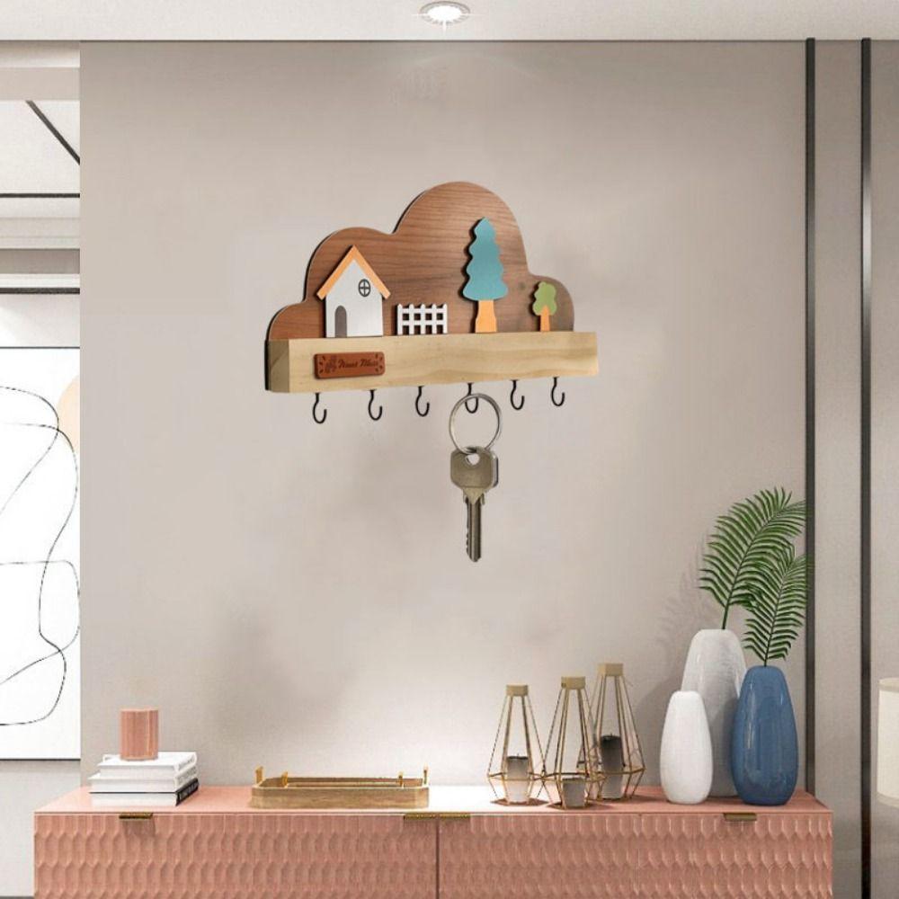 No-Drill Key Storage Holder Cloud House Forest Decorative Hook Key Storage Hanging Hook  Home Decor