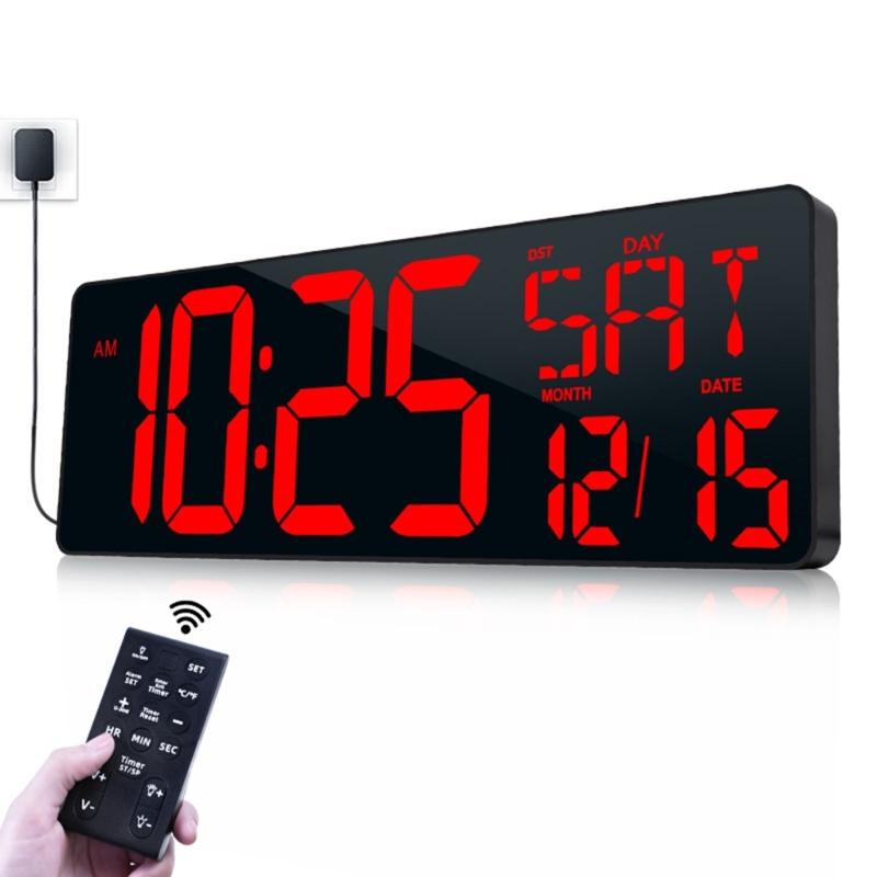 Multifunctional 16.5'' LED Digital Wall Clock with Alarm Function Date and Temperature Easy to Read Display for Elderly