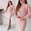 2025 A/W Solid Color High Neck Pullover & Slit Skirt Set