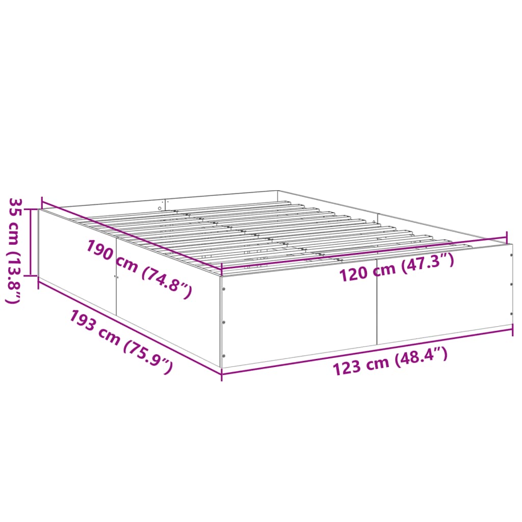 Bed Frame Smoked Oak 120 x 190 cm Engineered Wood