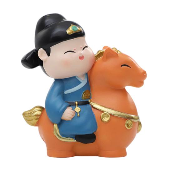Chinese Style Horse Riding Ornament Cartoon Men Women Resin Figurine Statue Sculpture Home Office Desktop Decoration Souvenir Gift