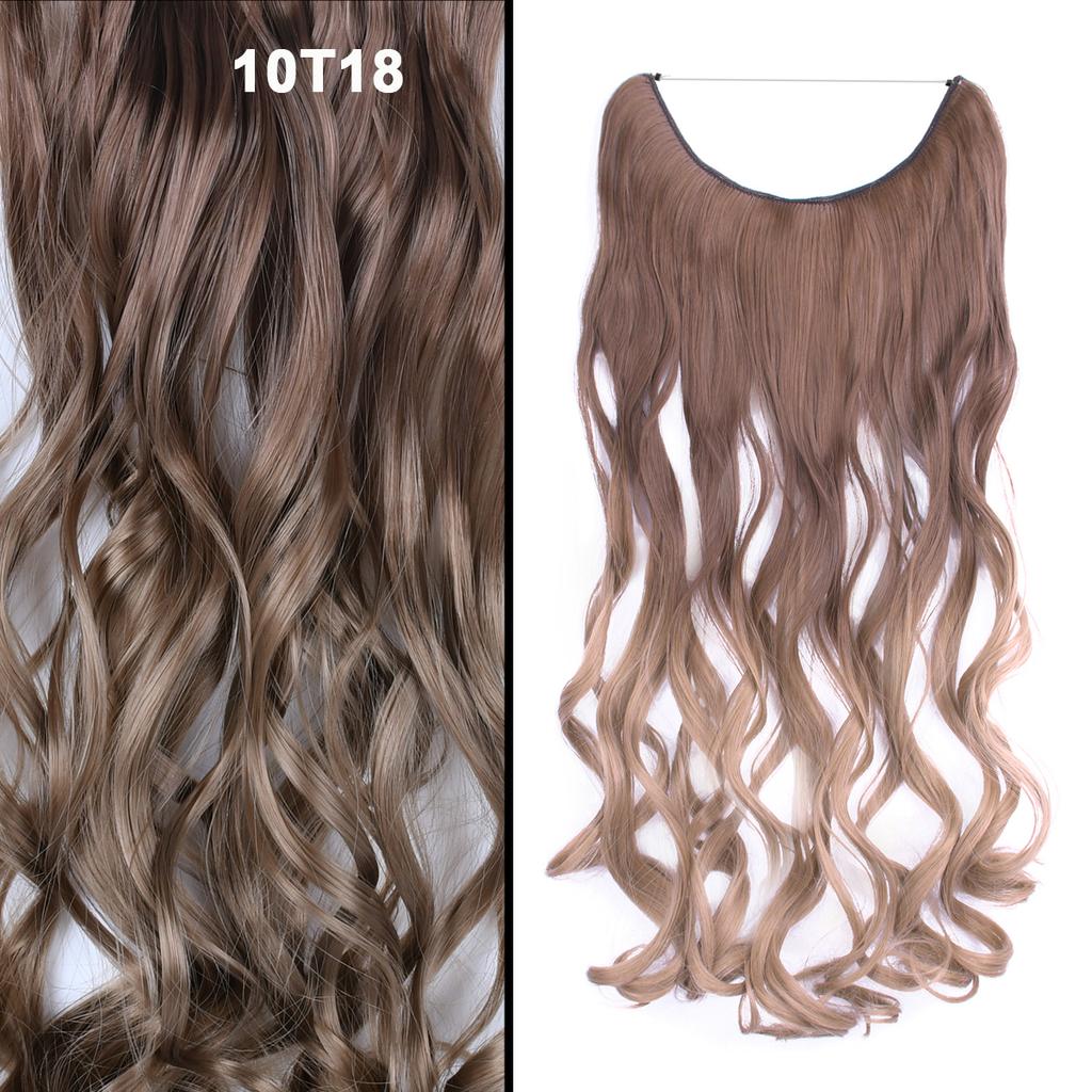One Piece No Clips Hairpieces Ombre Color Elasticity Invisible Wire Fish Line Wavy Synthetic Hair Extension