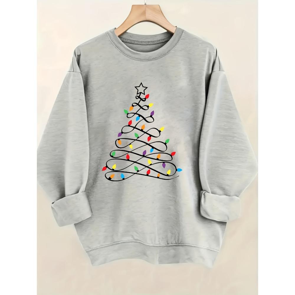 

Women Christmas Creative Tree Lamp Pattern Printed Hoodies 2025 Autumn Winter New Round Neck Long Sleeve Top Pullover XL
