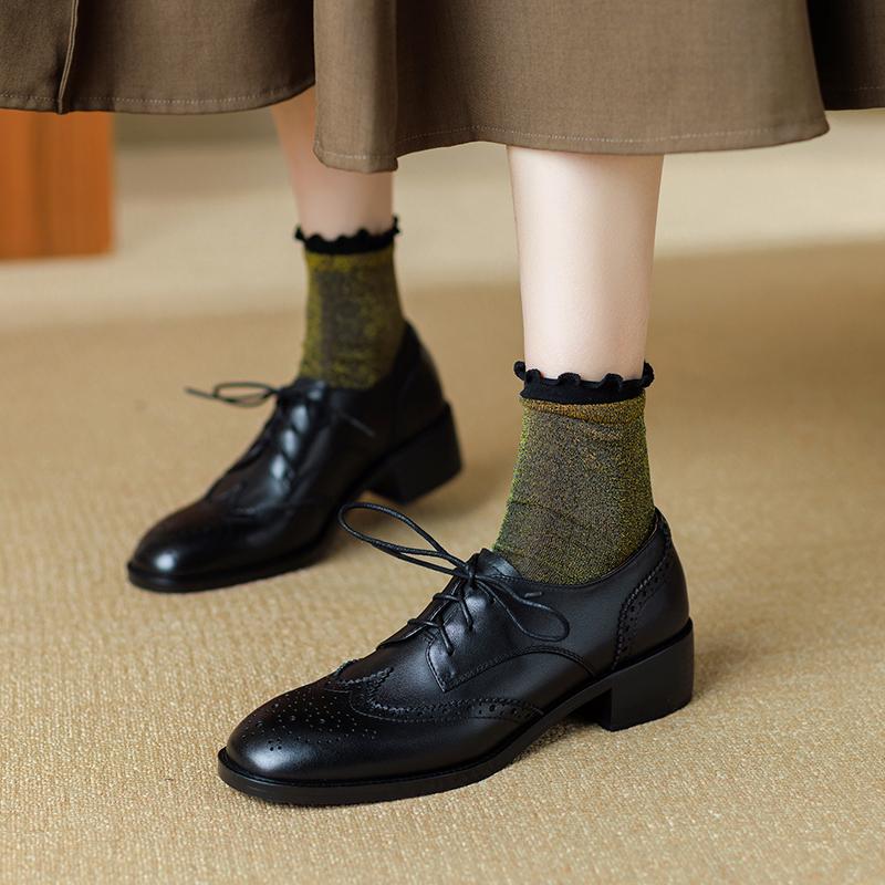 Fashion Women Oxford Shoes Spring/Autumn Women Shoes Genuine Leather Shoes for Women Brogues Vintage Lace Up Casual Brown Handmade Pumps