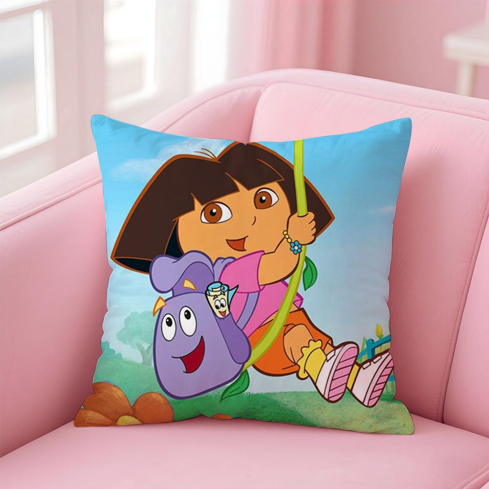 Cute D-Dora The Explorer Cushion Cover Pillowcase Short Plush Invisible Zipper Room Sofa Cushion Cover