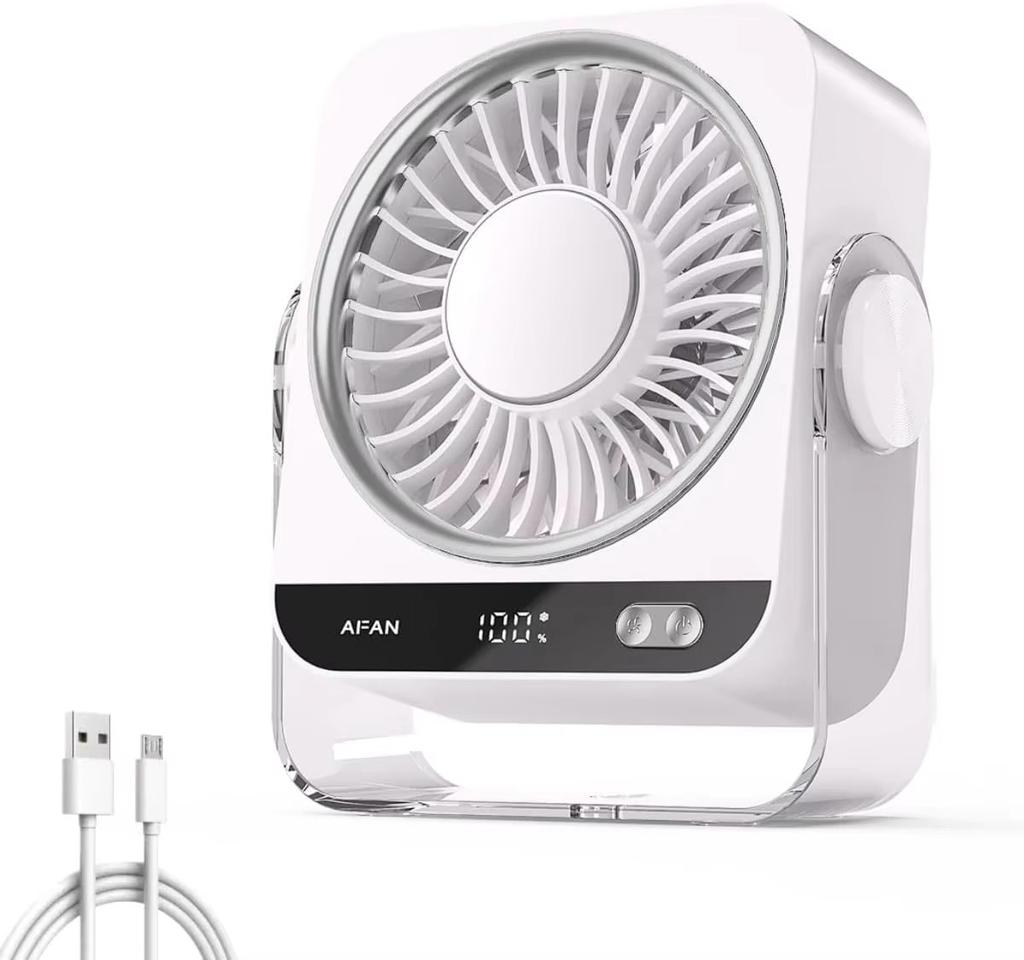 Rechargeable Ice Small Desk Fan 199 Speeds Strong Wind, Adjustable Portable for Bedside Sleeping Camping Home Office Travel