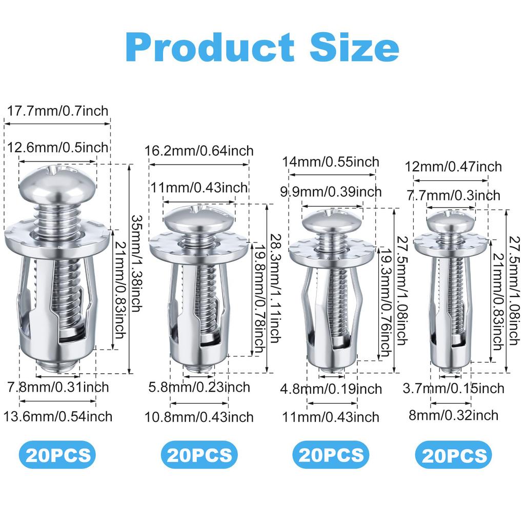 30pcs M4M5M6Jack Nuts Screw Petal Screw Anchors Petal Expansion Plugs for Curtain Expansion Clamp Petal Rivet Lock Jack Nut Bolt