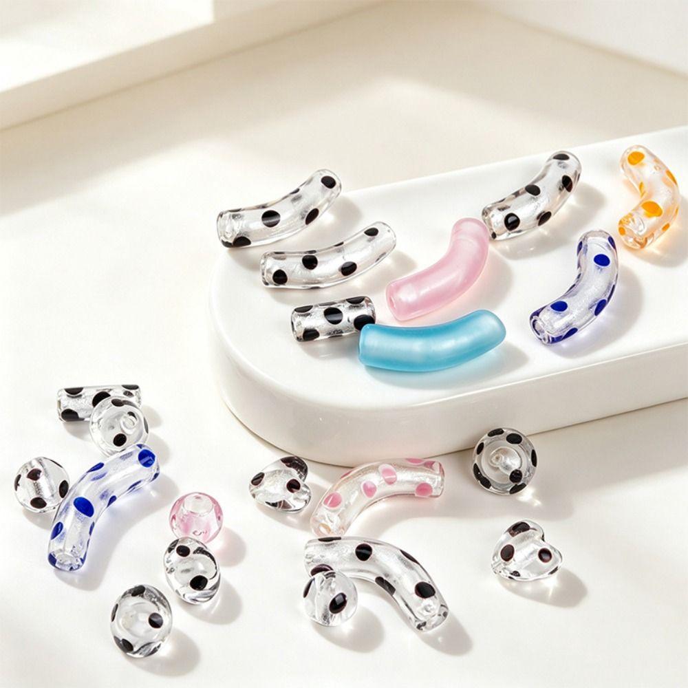 With Hole Curved Glass Beads 37 Styles Polka Dot Beads Lampwork Beads for 20pcs Diy Jewelry Making