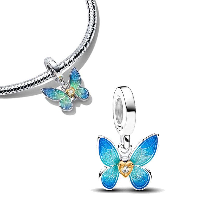 Newcopper Bead Charm Spring Series Sparkling Butterfly Dangle Charm Diy Fit Original Pand Bracelet Women Jewelry Gift