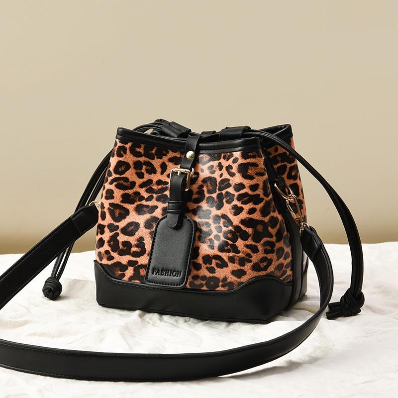 Bucket Stylish Pu Bag For Women In Fashionable Beige And Plush Designs Leopard
