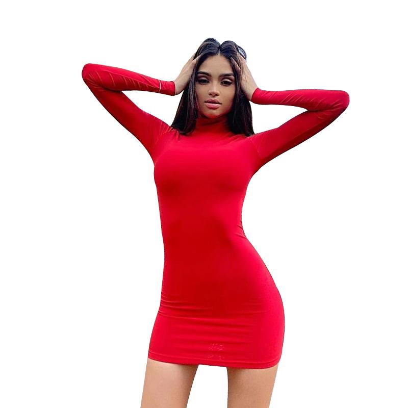

Женская тонкая дышащая юбка на бедрах, модная однотонная водолазка с длинным рукавом, сексуальное платье