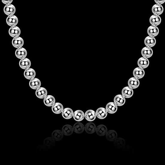 Colier Argintiu cu Lanț cu Bile de 8 mm, Handmade, Aliaj, Margele Golite, pentru Femei, Bărbați, Purtare Zilnică, Cadou, Întâlniri, Petreceri