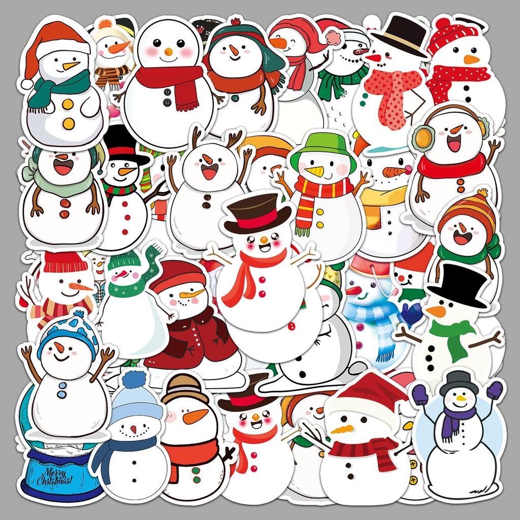 50pcs Snowman Graffiti Cartoon Stickers - Fresh Style, DIY, Waterproof for Journals, Phones, and Suitcases