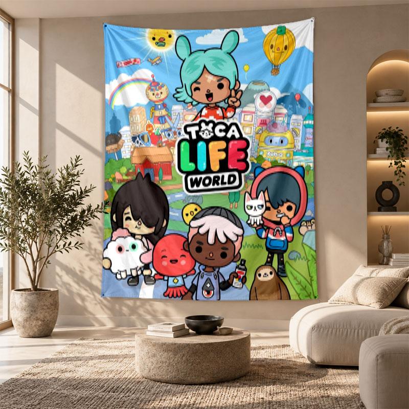 Decorative Tapestry,Toca Boca Printed Wall Art, Lightweight Wall Hanging For Bedroom Background