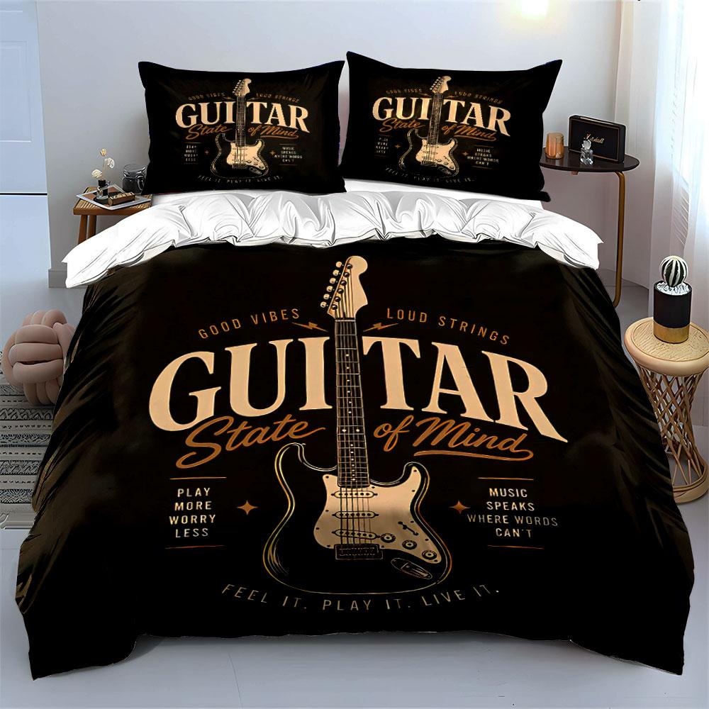 Guitar State of Mind Graphic Bedding Duvet Cover Set Duvet Cover Pillowcases  (1*Duvet Cover 2*Pillowcases, Without Duvet Insert)