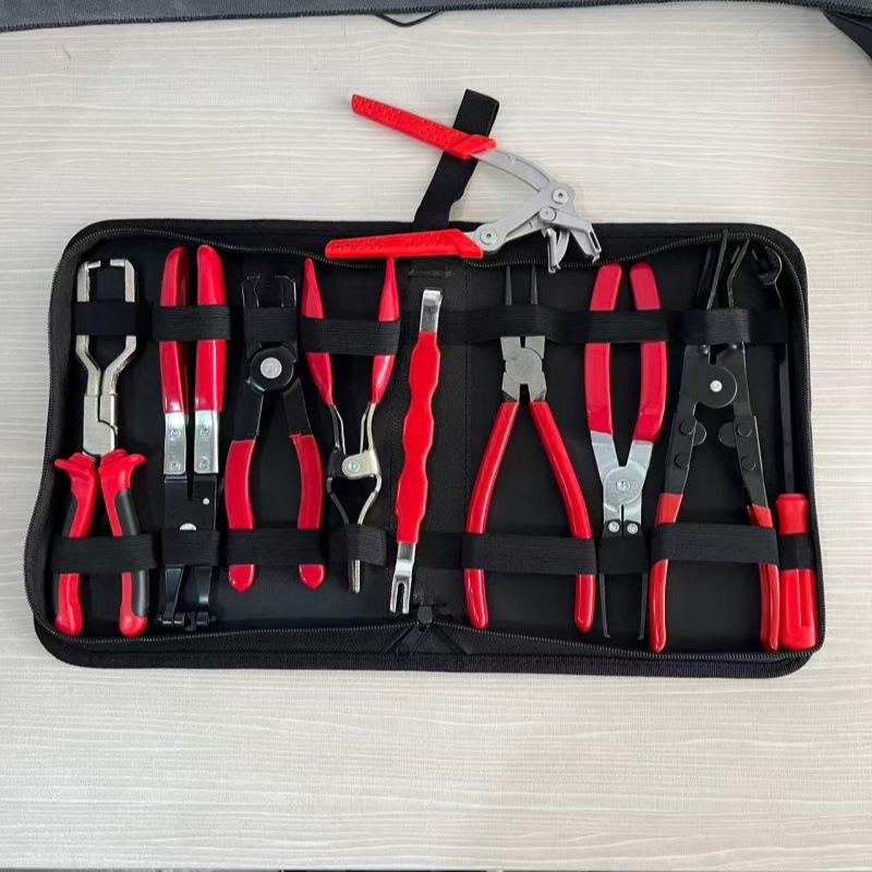 

10-Piece Auto Repair Plier Set with Zipper Pack - Oil Pipe Clip Pliers, Power Off Tools, Cross-Border Hot Seller