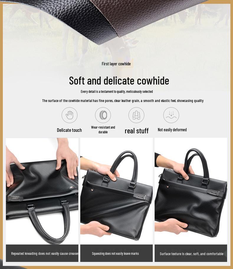 Men's Genuine Leather Cowhide Laptop Crossbody Bag - Business Travel Trend