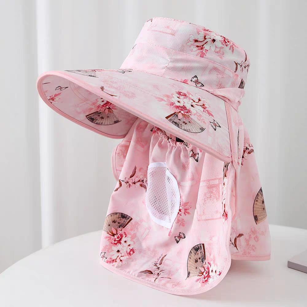 Breathable Face Mask Sun Hat Wide Brim Fisherman's Hat Trendy Tea Picking Work Hat  Summer Outdoor