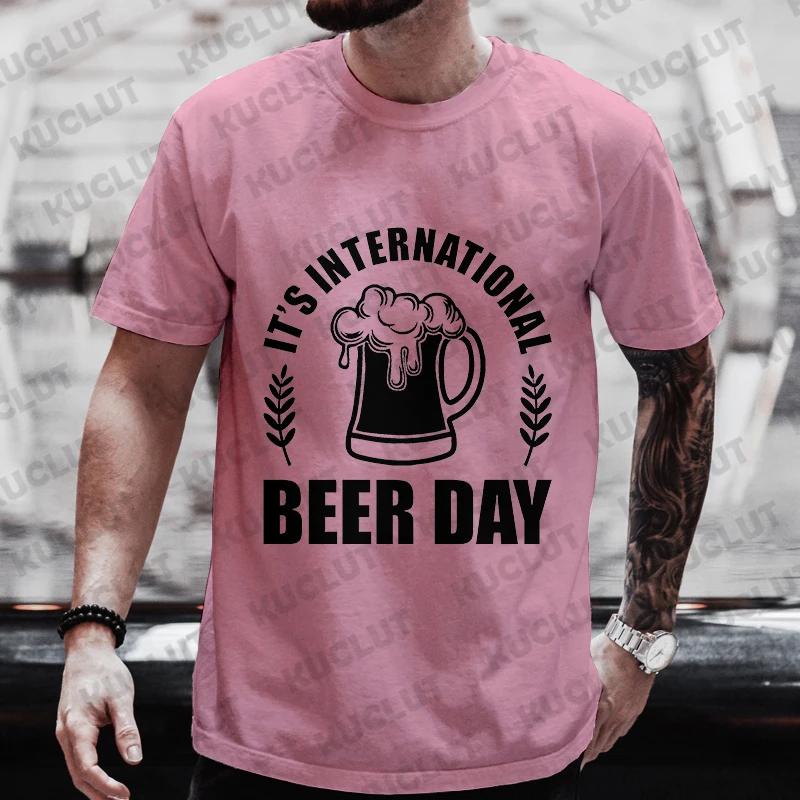 

Мужские футболки Международный день пива Графическая одежда Y2K Летние футболки с коротким рукавом Друзья Пьяная вечеринка Сочетающаяся уличная одежда XXXXXL золотой