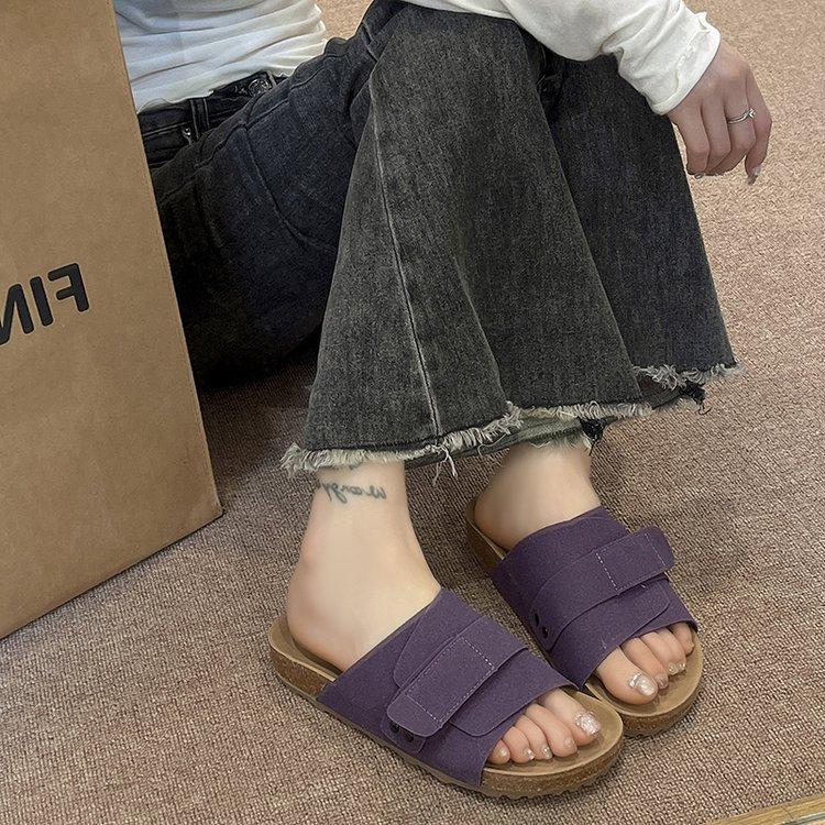 Purple Velcro Boken Shoes for Women's Summer Wear 2025 New Platform Boken Beach Shoes One-word Cool Slippers