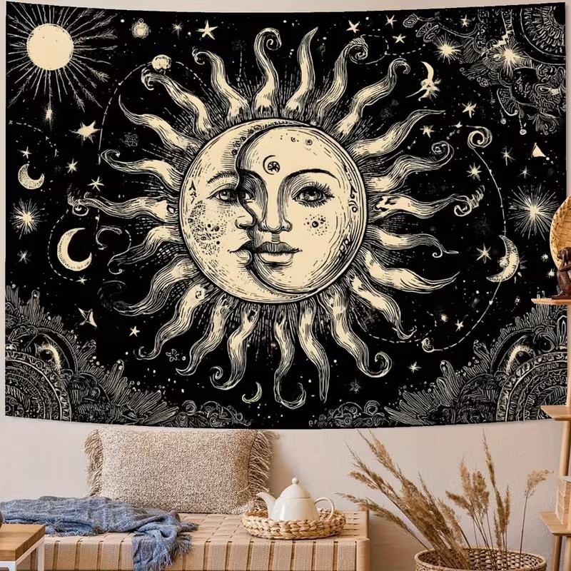 

2D Sun and Moon Tapestry Black and White Celestial Wall Hanging Decor 47.2x31.5inch/120*80cm