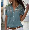 Women's Vintage Floral Print Lapel Blouse, Loose Elegant Short Sleeve Office Summer Shirt