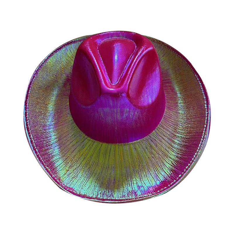 Pink Iridescent Cowboy Hat for Halloween Rave Party, Wide Brim Fluorescent Performance Top Hat.