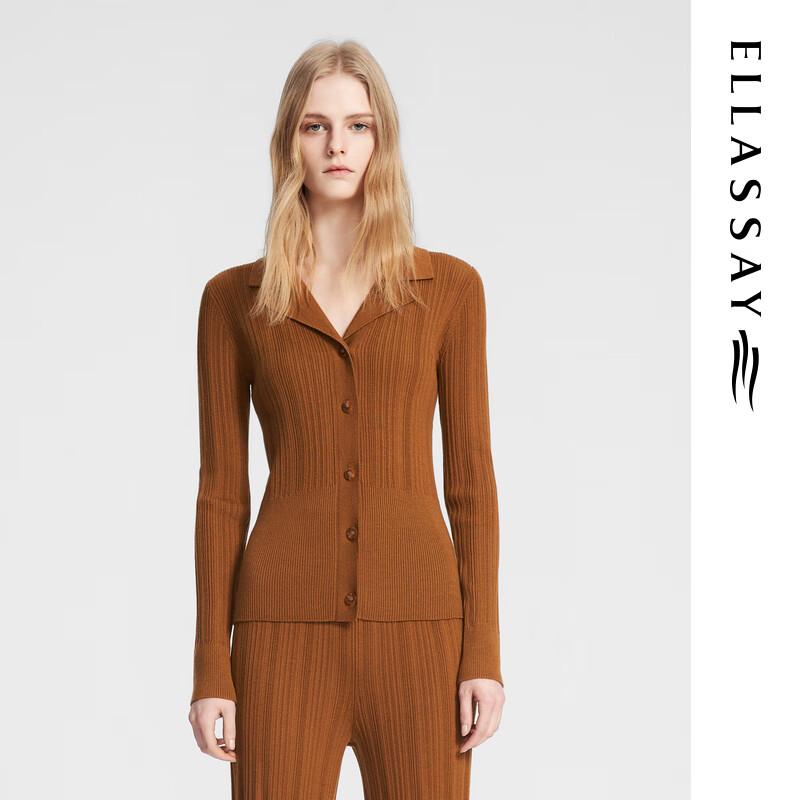 

ELLASSAY Women s Merino Wool Striped Lapel Cardigan M