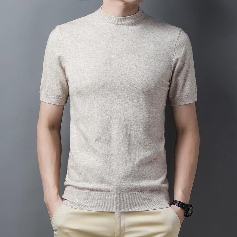 Jarní pánský svetr s krátkým rukávem, žebrovaný spodní lem, ležérní, pro mládež, kulatý výstřih, rovný střih, základní tričko