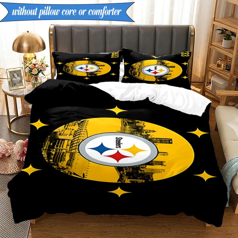 Pittsburgh Steelers Logo Art 3pcs Bedding,Including 1pc Duvet Cover And 2pcs Pillowcases Perfect for Christmas,Ideal for Bedroom, Dormitory