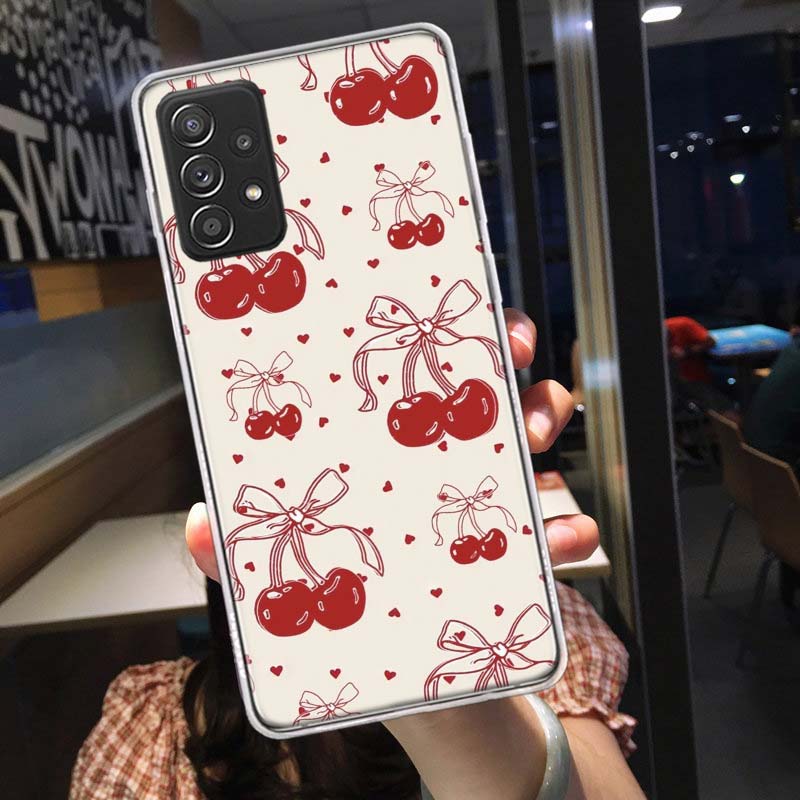 Cherry Bow Phone Case for Samsung A54 A57 A37 A17 A14 A15 A12 A24 A34 A55 A35 A25 A52S A07 A05S A04S A22 A32 A72 Galaxy Note 20