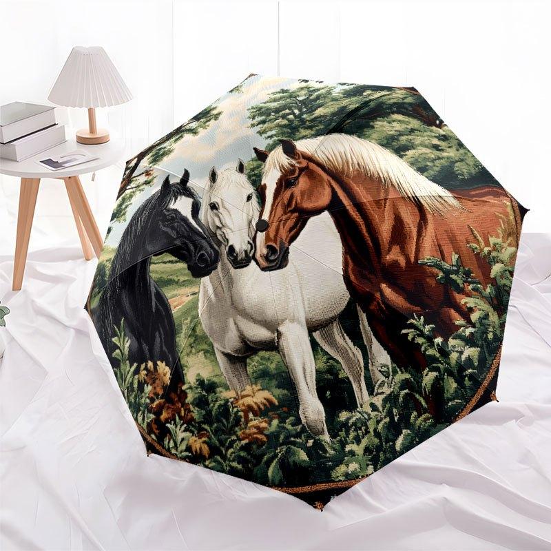 Elegant Horse Automatic Umbrella Design With 8 Ribs Durable Umbrella Fashion Design Commuting For Travel Leisure Accessory Gift To Friends And Family