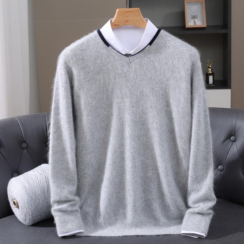 Men s V-Neck Lace Pullover Mink Velvet Sweater – Autumn/Winter Collection XL
