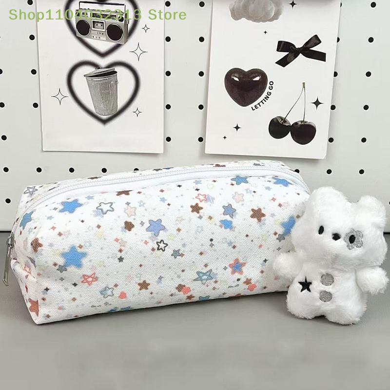Canvas Star Multifunctional Stationery Bag - Large Capacity Pen Bag Pencil Case Portable Cosmetic Clutch Bag for Gifts