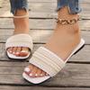 Women's Pearl-embellished Slide Sandals Square-toe Flat Sandals for Summer Dressy Occasions