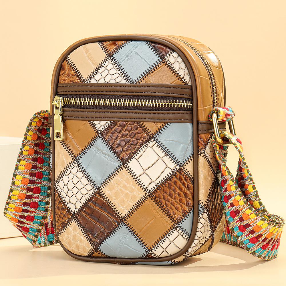 Genuine Leather Women's Bag Splicing Simple Crossbody Shoulder Bag