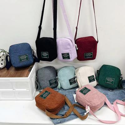 Fashion Solid Soft Corduroy Shoulder Bags Women's Outside Portable Retro Toiletry Earphone Lipstick Storage Crossbody Bags